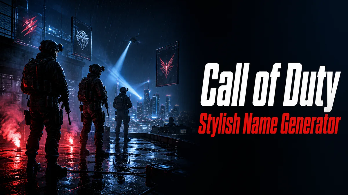 Original night operation scene with tactical silhouettes and squad tag panels for the Call of Duty Stylish Name Generator