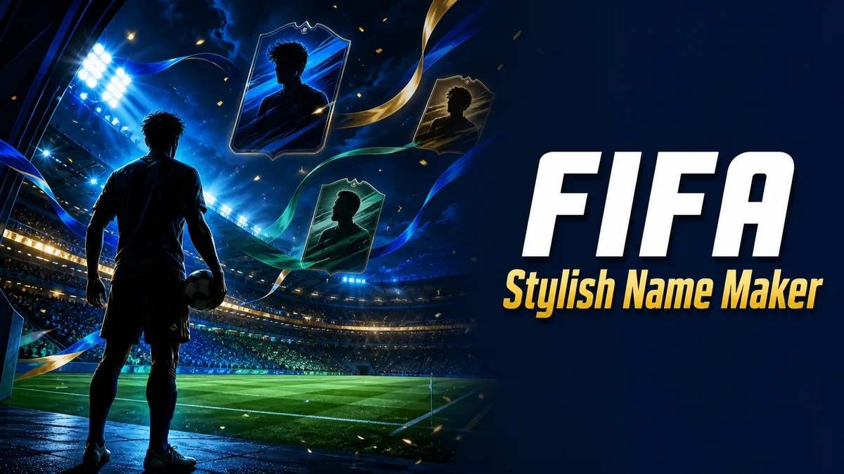 Original floodlit football stadium with a player silhouette and club-name panels for the FIFA Stylish Name Maker