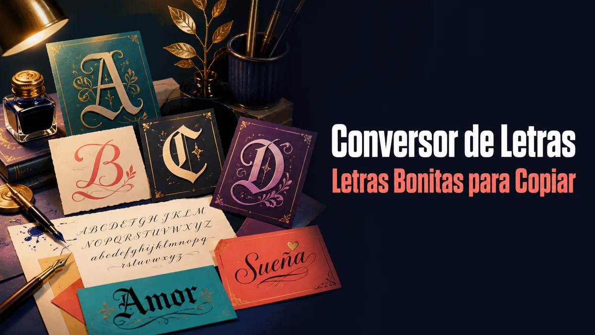 Original Spanish typography studio with copy-ready decorative letter cards for the Conversor de Letras tool