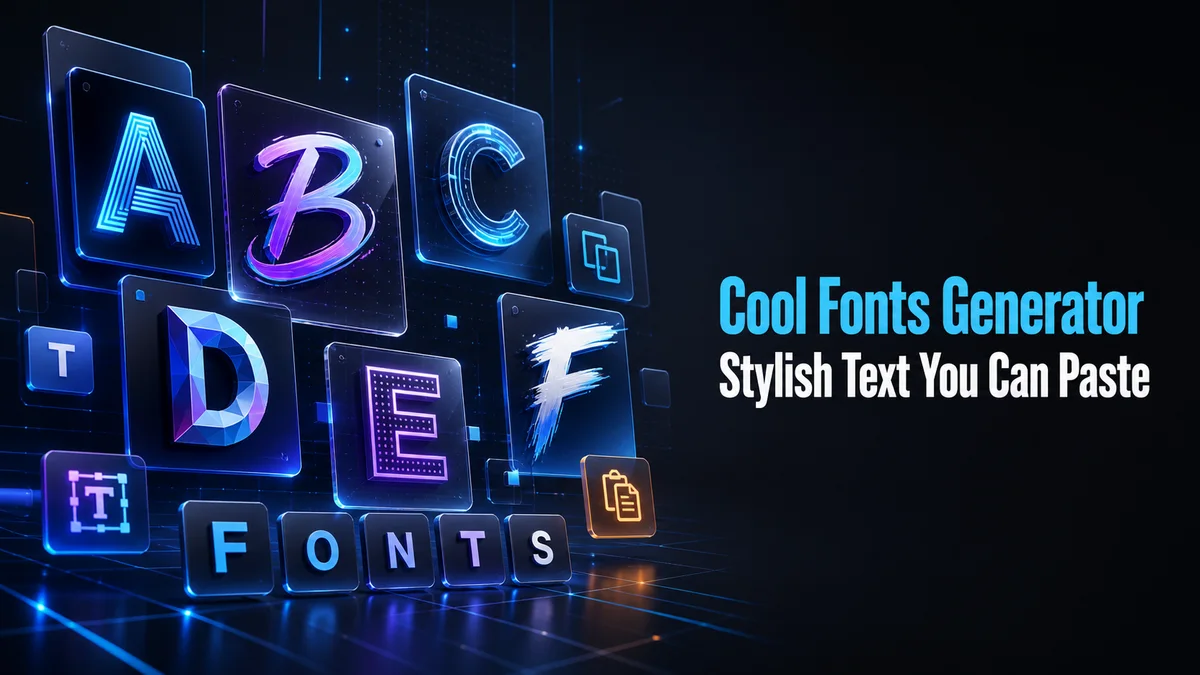 Original digital type gallery with stylish text cards for the Cool Fonts Generator