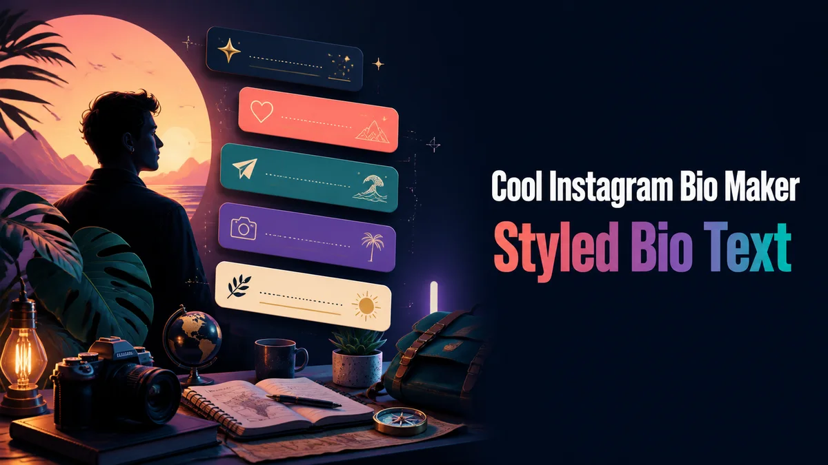 Original lifestyle profile studio with cool bio line cards and symbol accents for the Cool Instagram Bio Maker