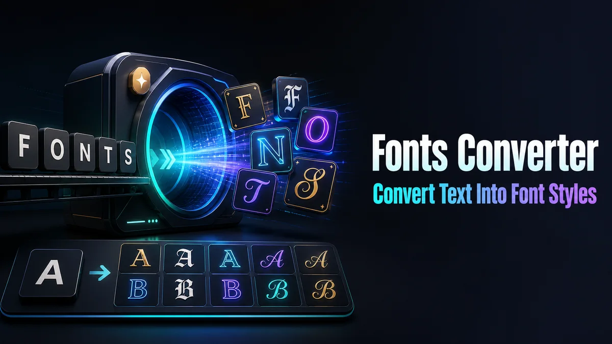 Original text conversion studio with mapped letter tiles and style output cards for the Fonts Converter tool