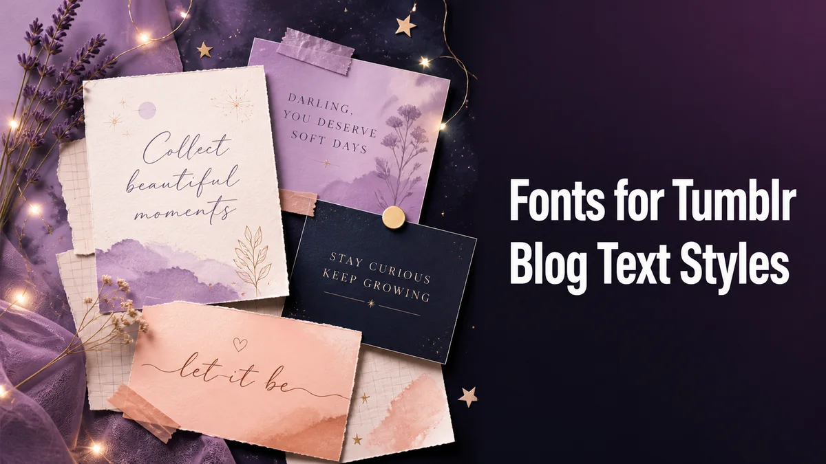 Original aesthetic blog design board with soft typography cards and post layouts for the Fonts for Tumblr tool