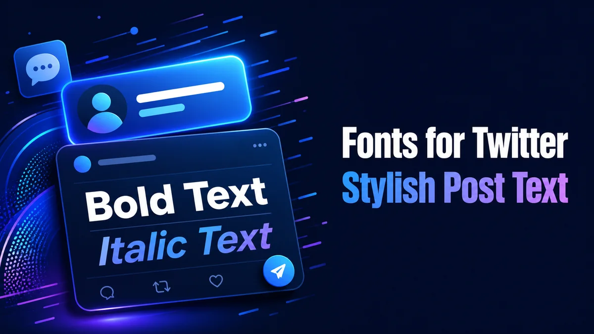 Original blue social posting workspace with display-name and post text cards for the Fonts for Twitter tool